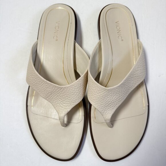 VIONIC Agave Leather Comfort Sandals Cream Thong Style Size 11 - Picture 3 of 7